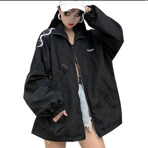 Yesstyle Black Windbreaker Jacket with moon embroidery